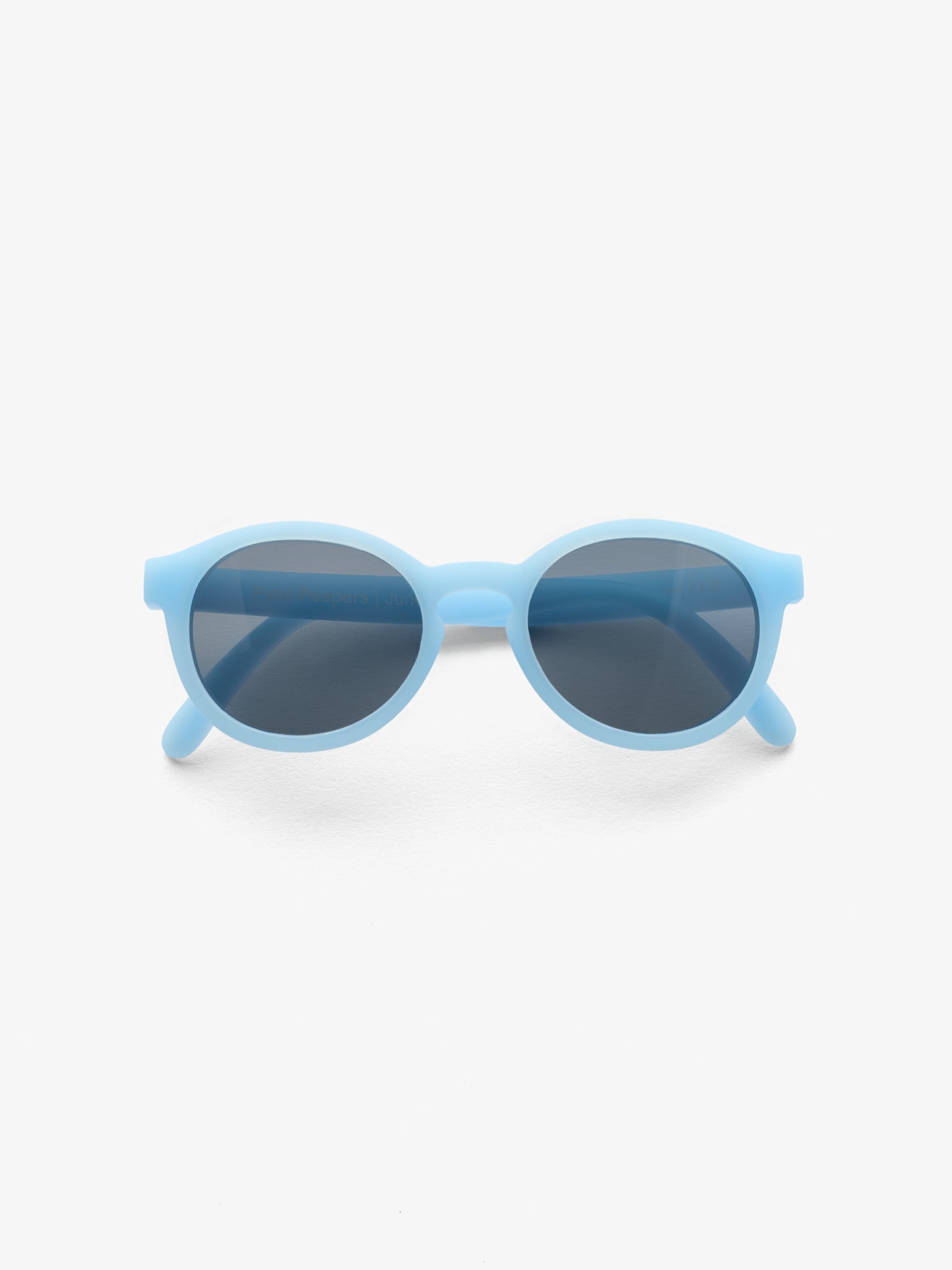 Pair of round blue baby sunglasses folded 
